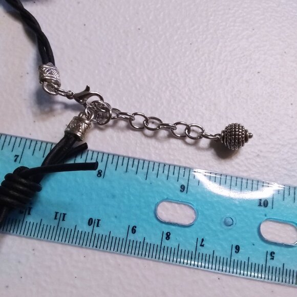 Edgy & Risque`~ Rhodonite Coin on Barbwire Leather Cordage - OOAK Choker 16" - Picture 8 of 9